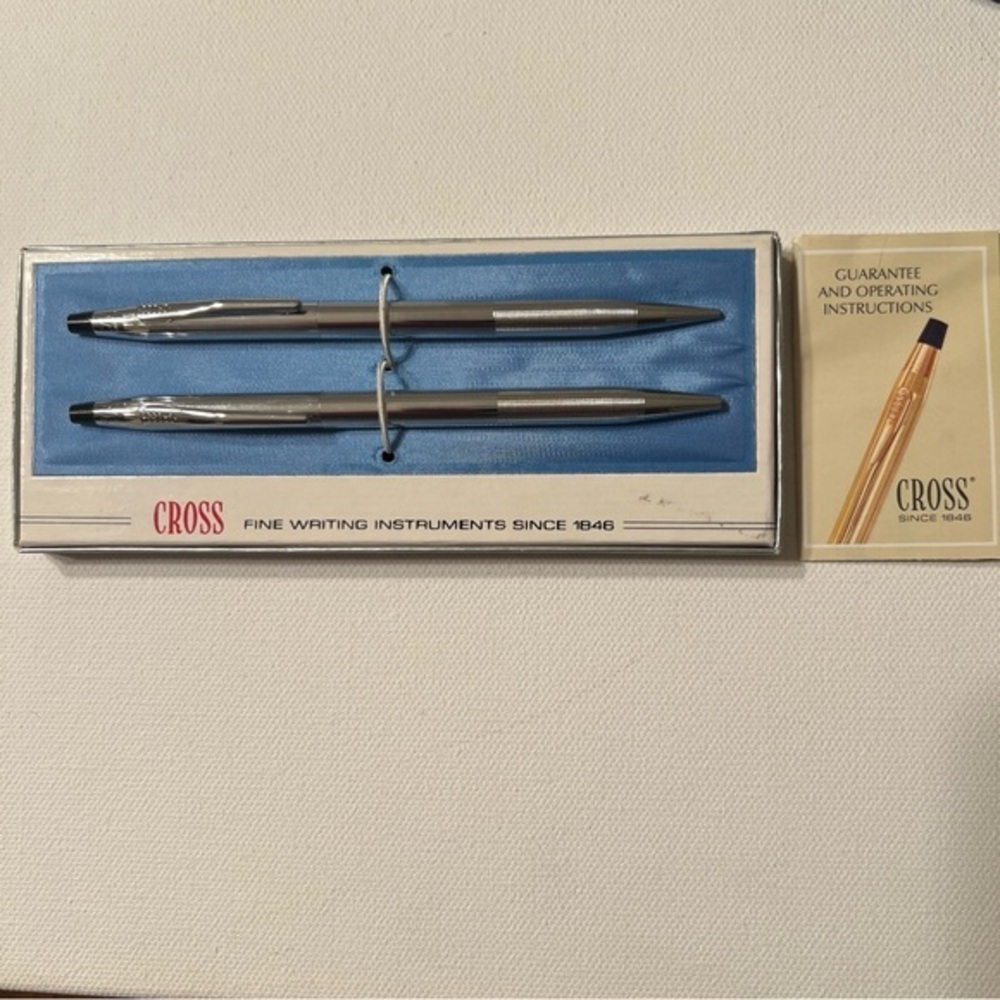 New Vintage CROSS Chrome Ball Point Pen Mechanical Pencil Set‎ 3501 With Box✍️✍️